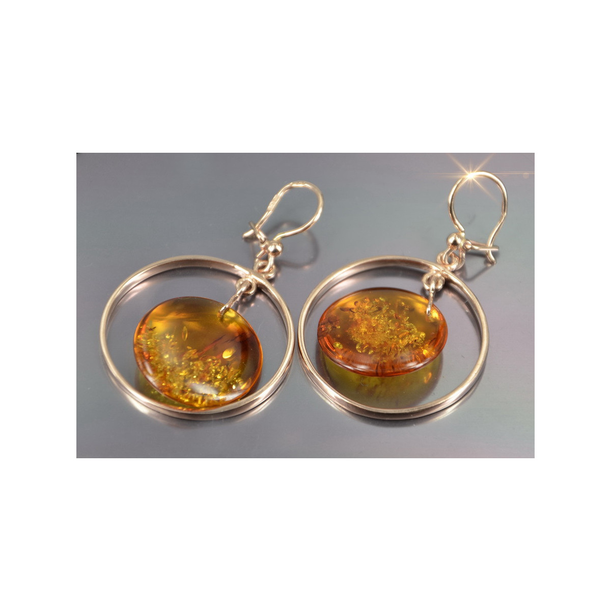 Russian Soviet silver rose gold plated 925 Amber earrings veab010